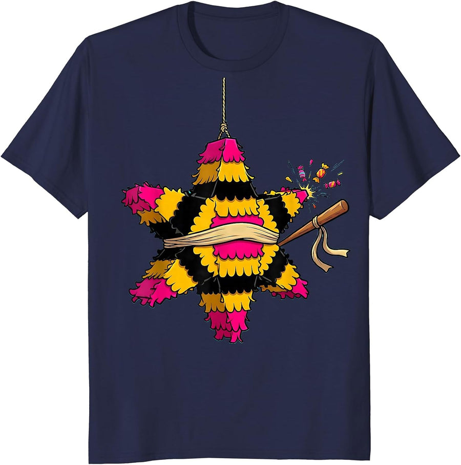 Oversized Star Piñata Cartoon Cinco De Mayo Party Costume T-Shirt - Navy Blue