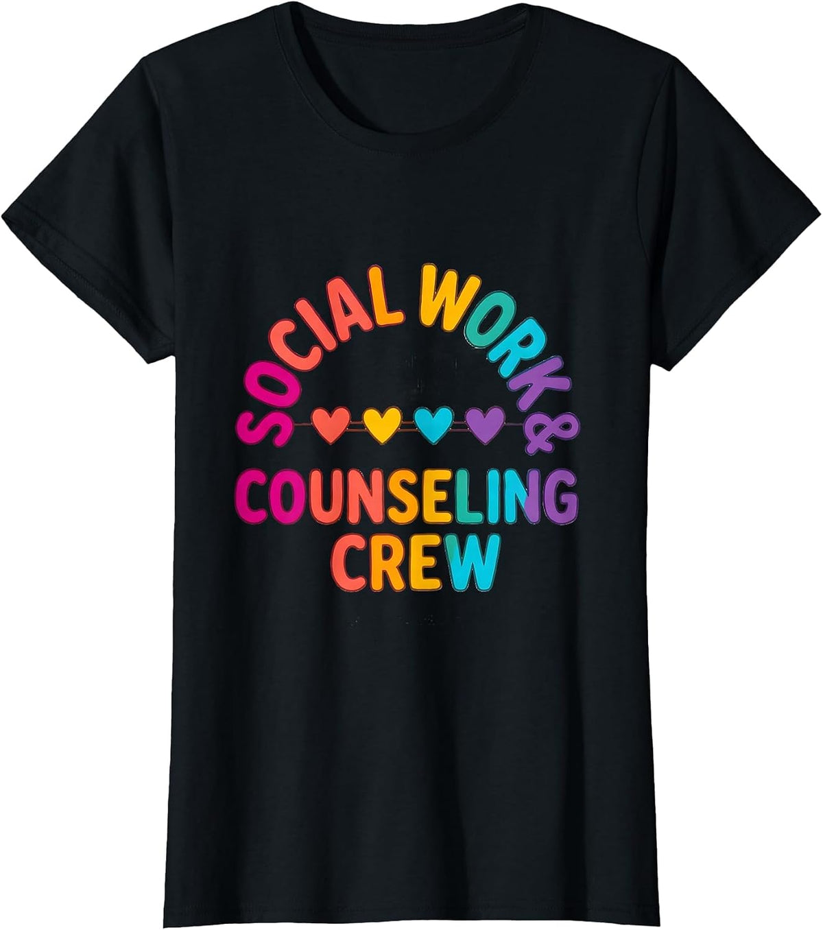 Social Work & Counseling Crew Colorful School Counselor Crew T-Shirt - Black