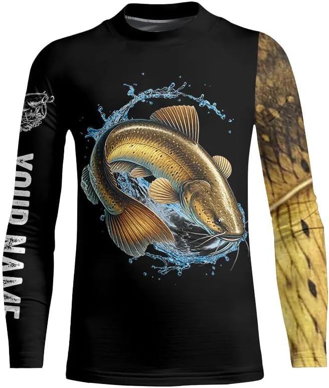 Flathead Catfish Fishing Black Scales Custom Fishing Long Sleeve Shirts, Personalized Fishing Gift - Kid Long Sleeves Upf