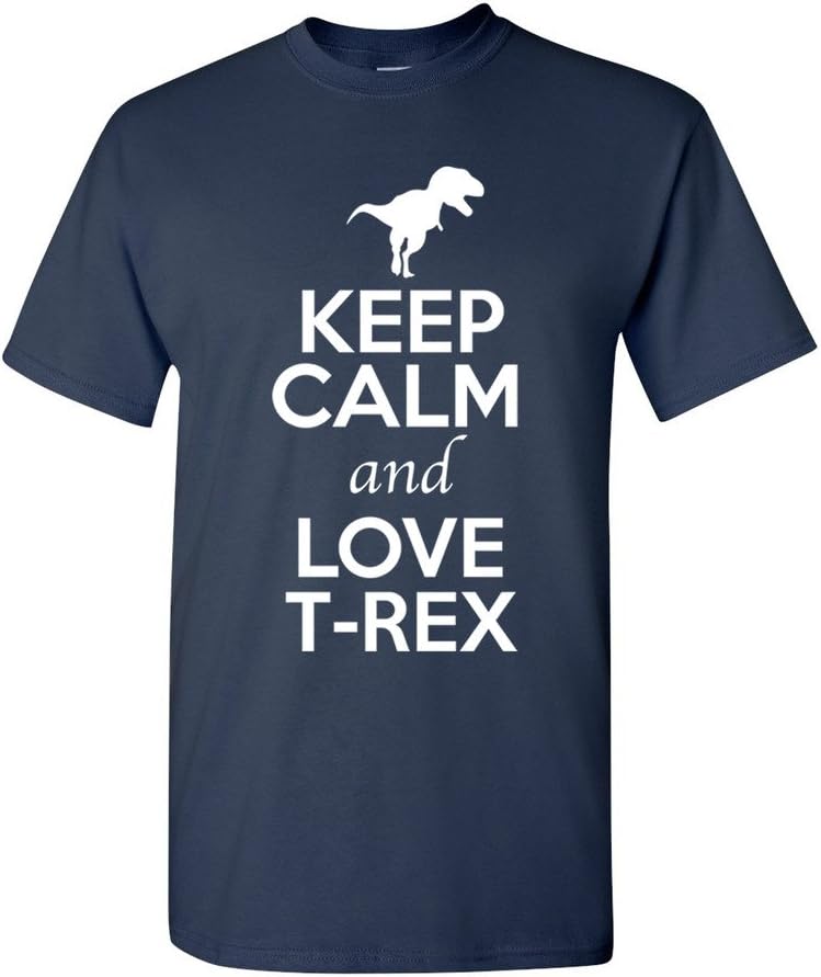 Keep Calm and Love T-Rex Dinosaur Lover Adult T-Shirt Tee - Navy Blue