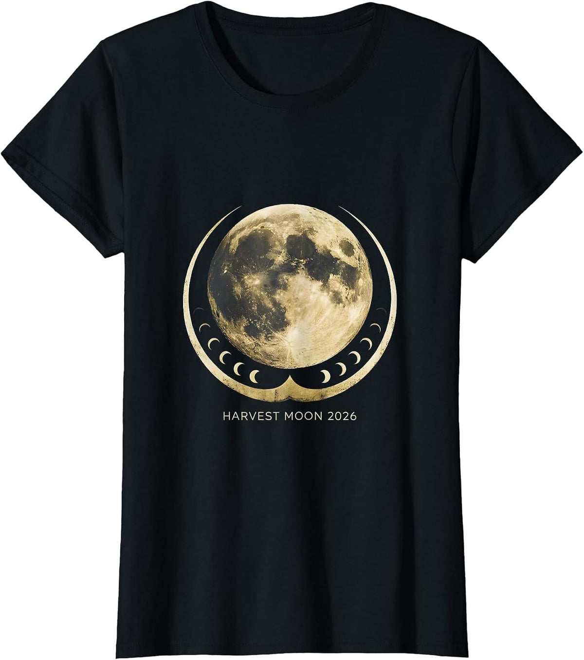Harvest Moon 2026 Vintage Celestial Astronomy Astrology T-Shirt - Black