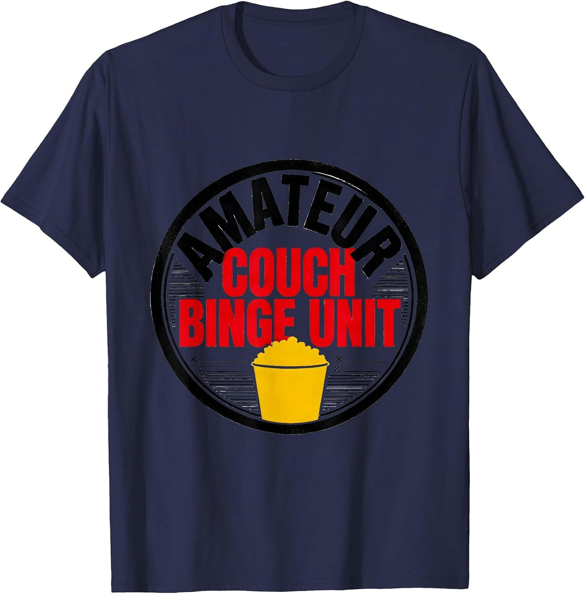 Amateur Couch Binge Unit Funny True Crime Fan Couch T-Shirt - Navy Blue
