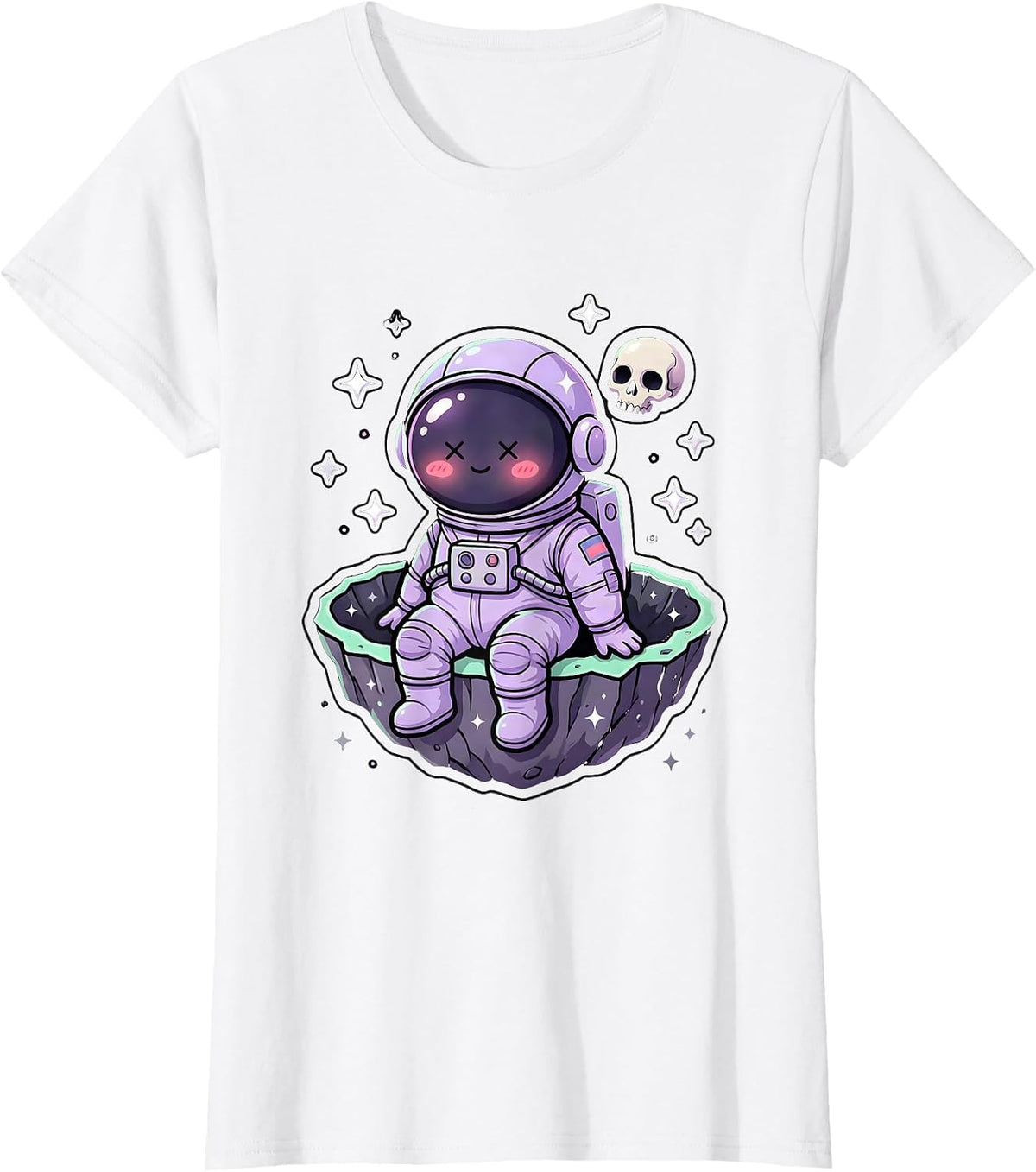 Astronaut Sitting on Crater Edge Space Art T-Shirt - White