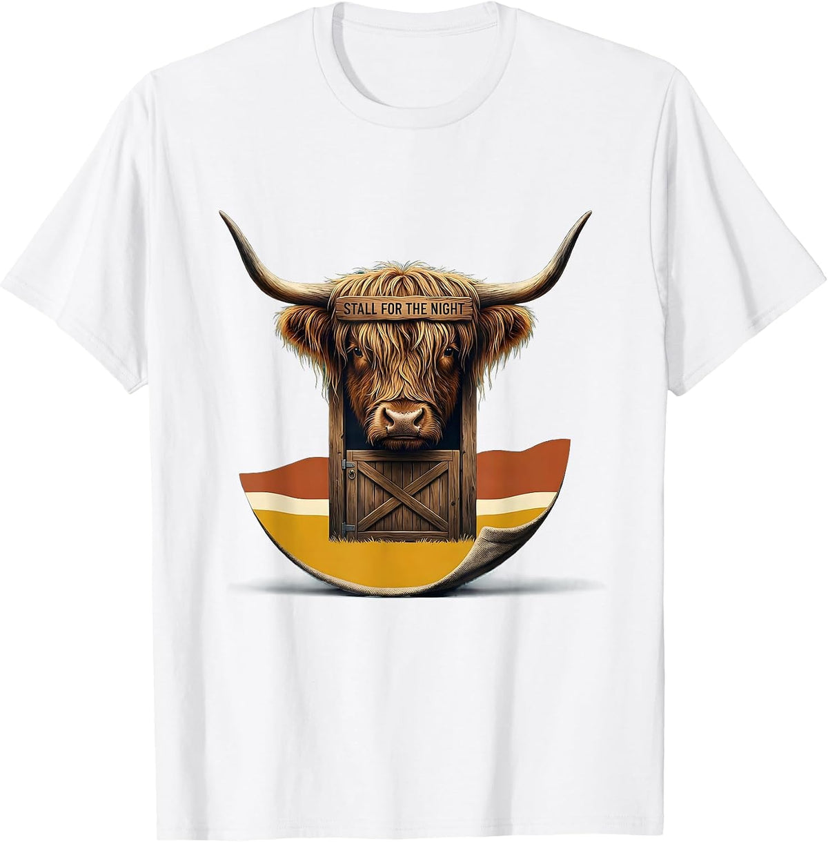 Stall For The Night Midcentury Modern Highland Cow Cozy T-Shirt - White
