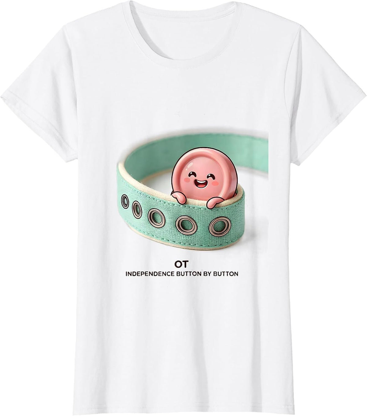 OT Independence Button by Button Cute Kawaii Occupational T-Shirt - White