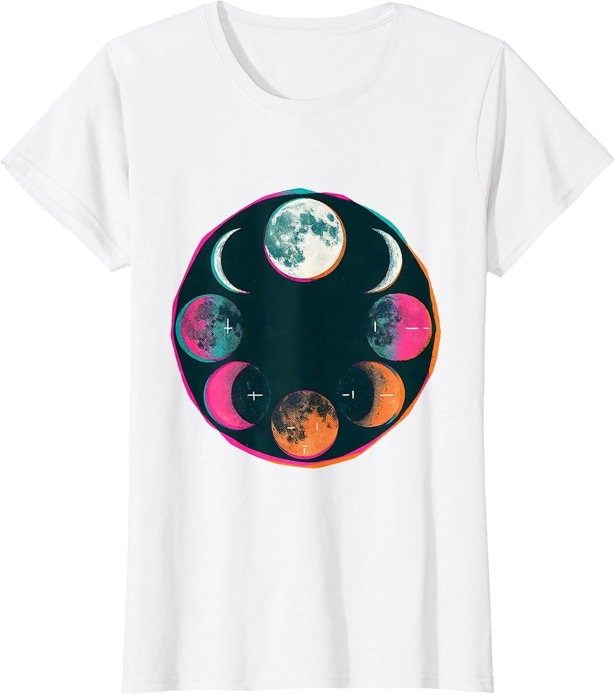 Lunar Phase Badge Astronomy Celestial Enthusiast T-Shirt - White