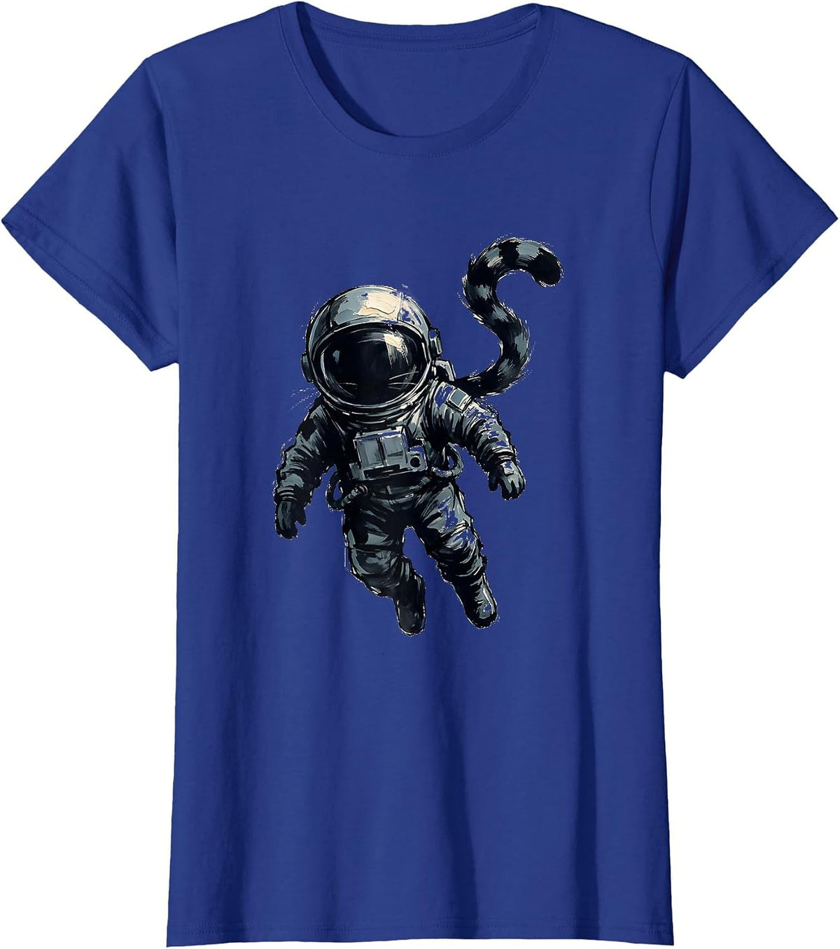 Women's Cat Astronaut Floating in Deep Space Graphic T-Shirt - Royal Blue
