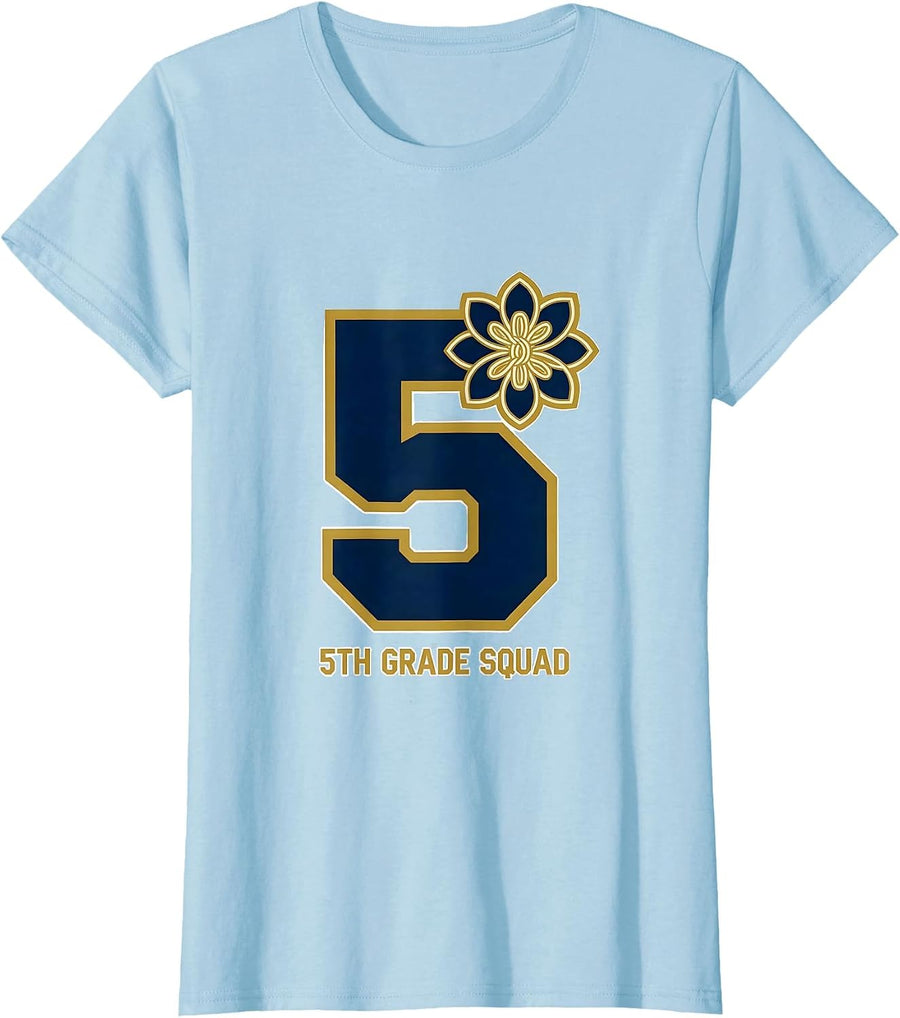 Women's 5th Grade Squad Sports Coquette Bow Back to School T-Shirt - Baby Blue