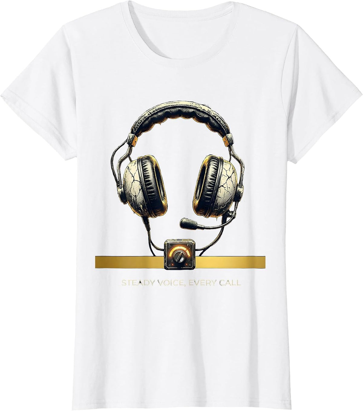 Women's Steady Voice Every Call Distressed 911 Dispatcher Thin Gold T-Shirt - White