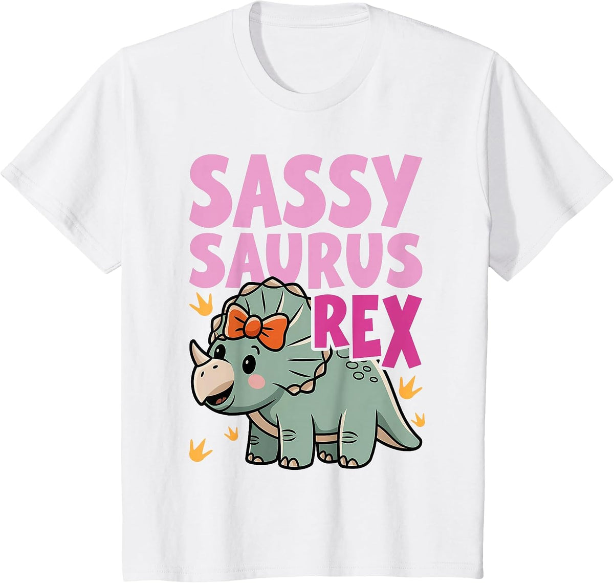 Sassy Saurus Cute Dinosaurs Design for Girls T-Shirt - White