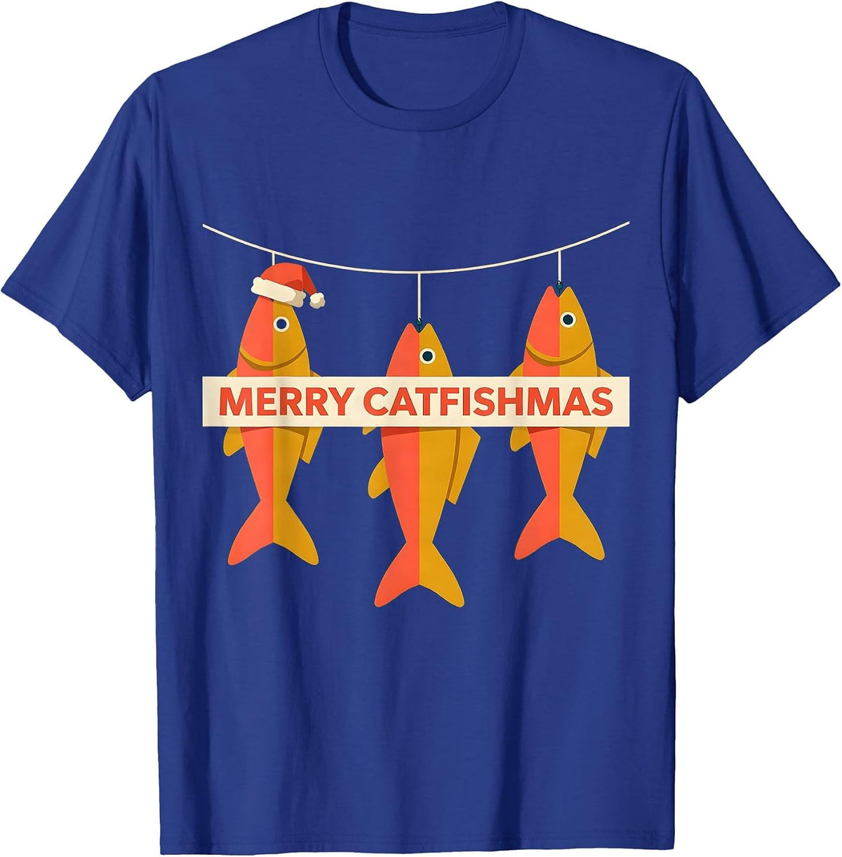 Merry Catfishmas Midcentury Modern Fishing Humor Christmas T-Shirt - Royal Blue