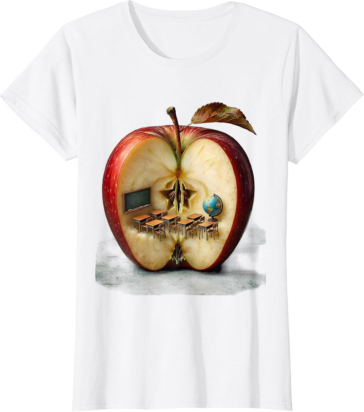 Elementary Teacher Apple Classroom Illustration T-Shirt - White