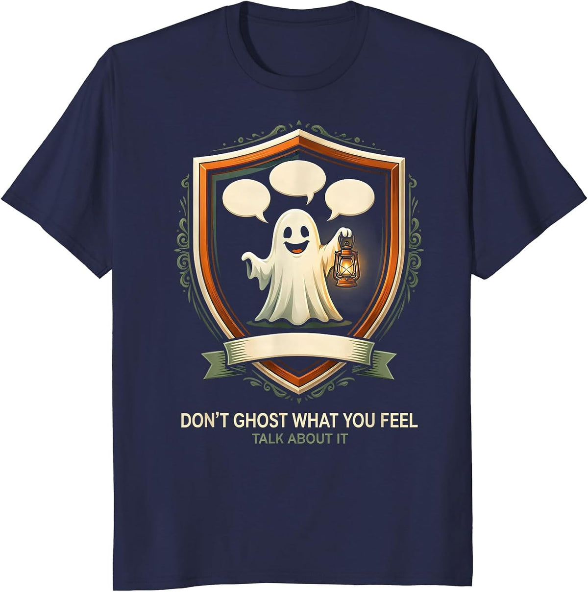 Men's Don't Ghost What You Feel — Talk About It Halloween T-Shirt - Navy Blue