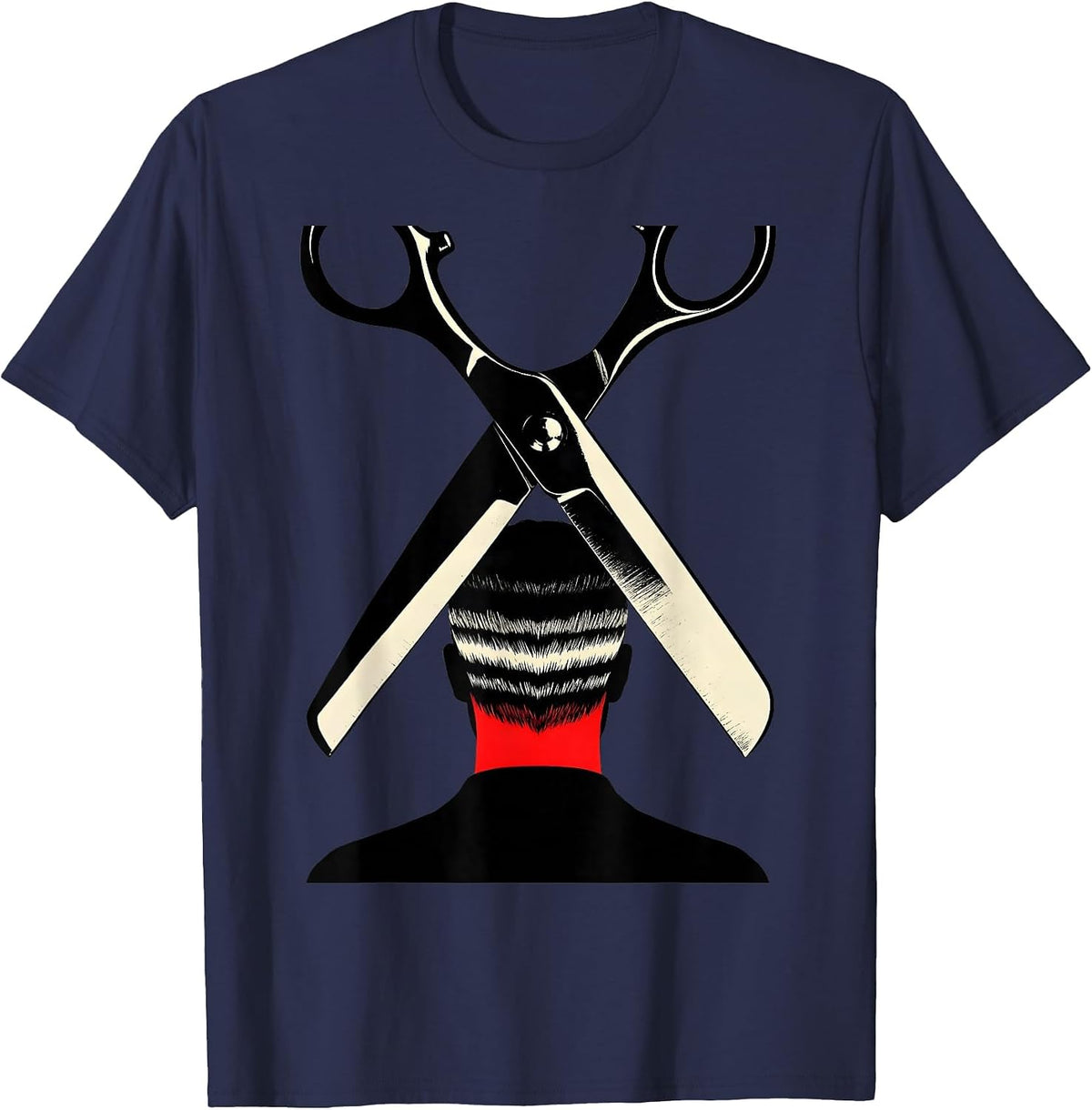 Men's Barber Scissors Silhouette Vintage Hairdresser Christmas T-Shirt - Navy Blue