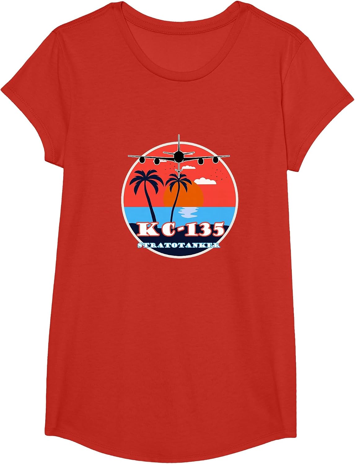 KC-135 Stratotanker Vintage Tropical Sunset Air Refueling T-Shirt - Girls Red