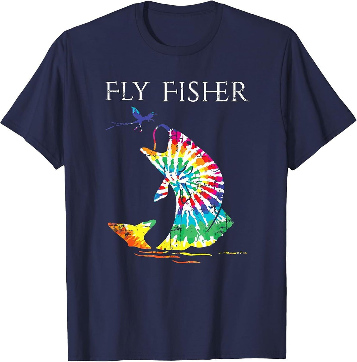 Fly Fishing Trout Bass Tie Dye Fisher T Shirt T-Shirt - Navy Blue