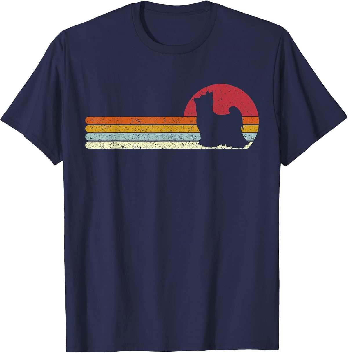 Yorkie Silhouette Sunset Dog Owners T-Shirt - Navy Blue
