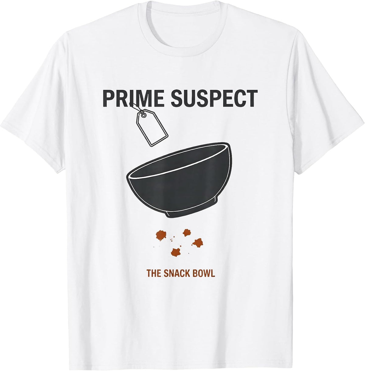 Men's Prime Suspect The Snack Bowl True Crime Fan Couch Humor T-Shirt - White