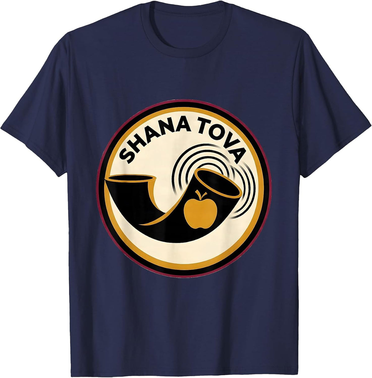 Men's Shana Tova Geometric Jewish New Year Apple Honey Shofar T-Shirt - Navy Blue