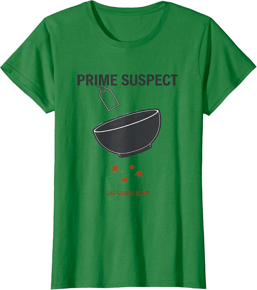 Women's Prime Suspect The Snack Bowl True Crime Fan Couch Humor T-Shirt - Kelly Green