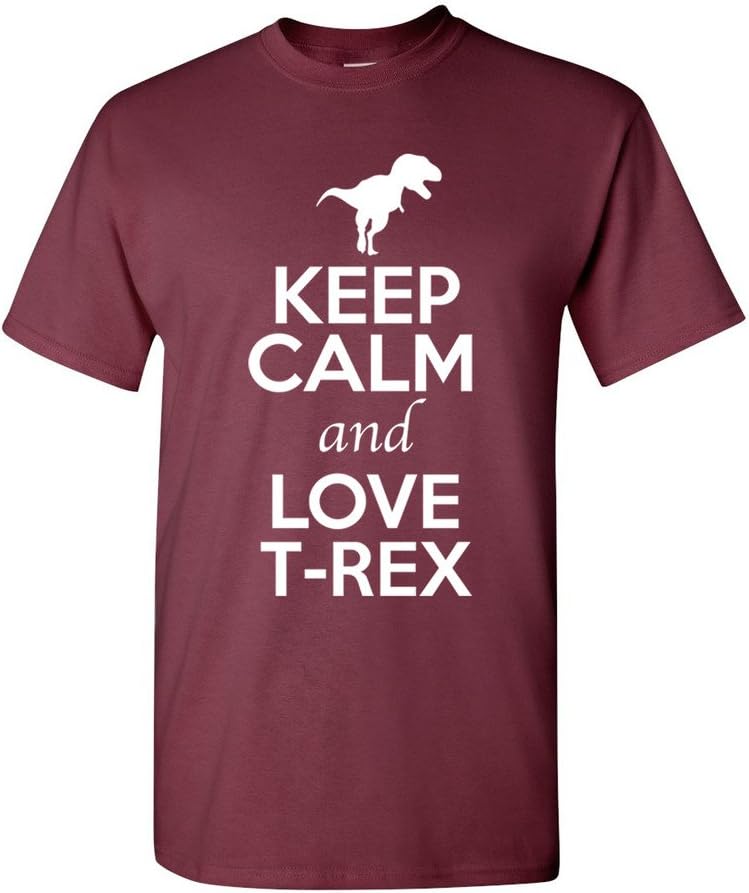 Keep Calm and Love T-Rex Dinosaur Lover Adult T-Shirt Tee - Maroon