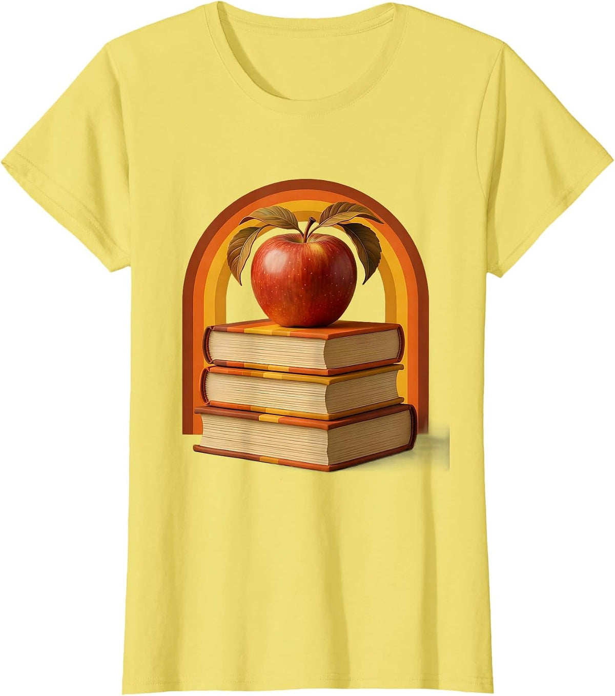 4th Grade Teacher Apple and Books Illustration T-Shirt - Lemon Yellow