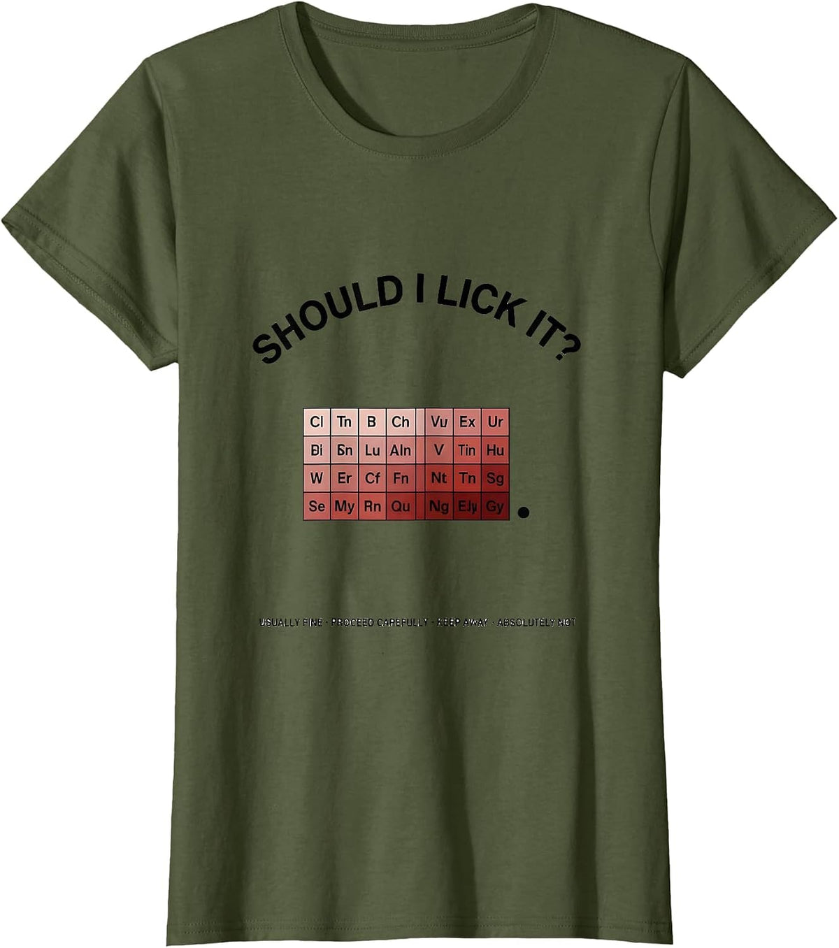 Women's Should I Lick It Periodic Table Funny Science Teacher T-Shirt - Olive Green