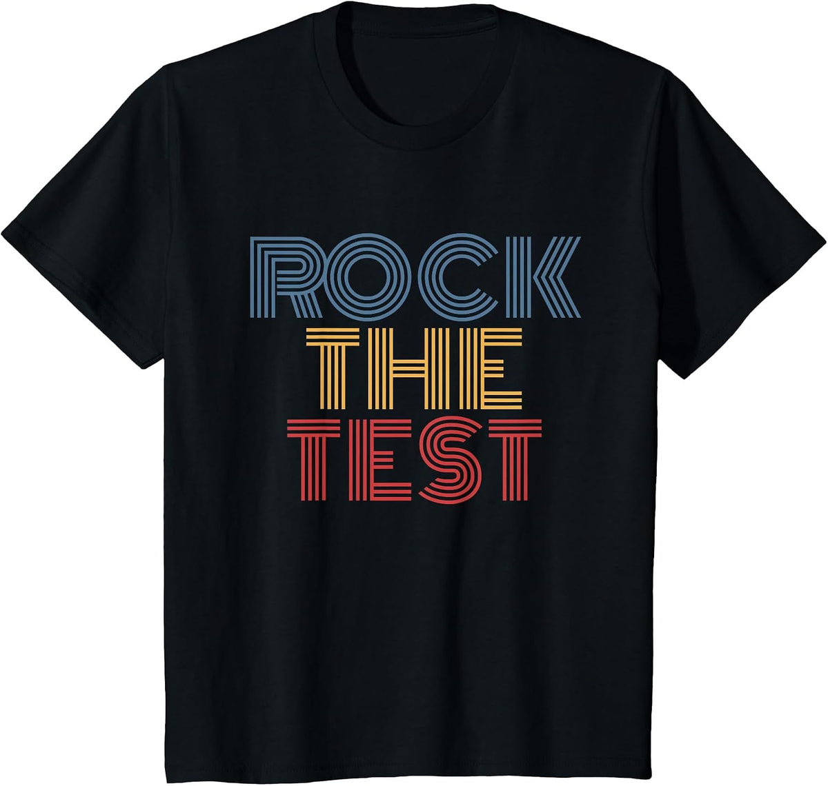 Rock The Test Retro Rainbow Classroom Motivation Design T-Shirt - Black