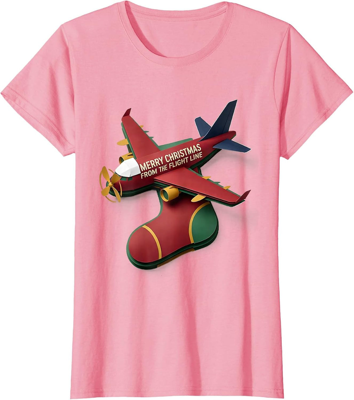 Women's Merry Christmas From The Flight Line Funny Pilot Aviation T-Shirt - Pink