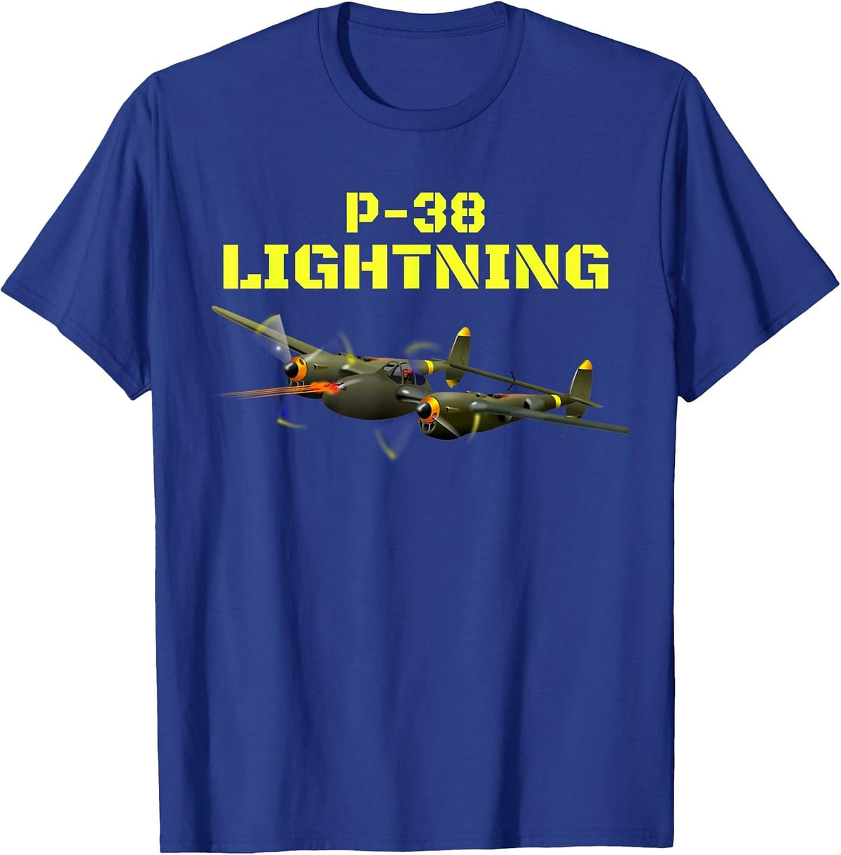 The Great Twin Engine, P-38 Lightning Aviation t-Shirt. T-Shirt - Royal Blue