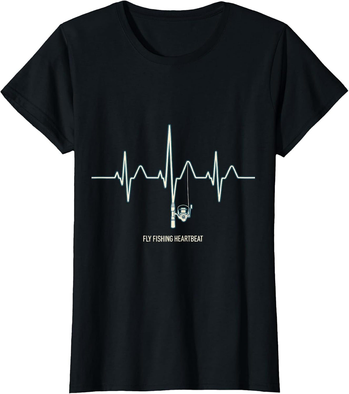 Fly Fishing Heartbeat EKG Pulse Rod and Reel Hobbyist Gift T-Shirt - Black