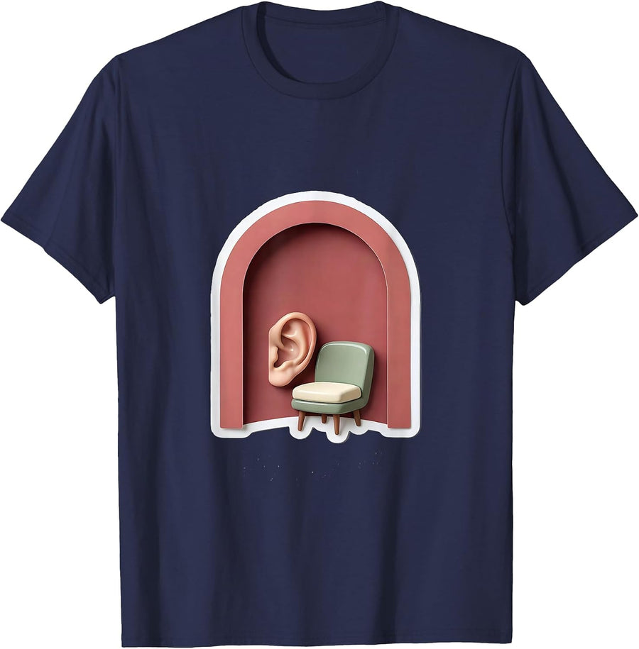 Rounded Doorway Ear Chair Sticker School Counselor Humor T-Shirt - Navy Blue