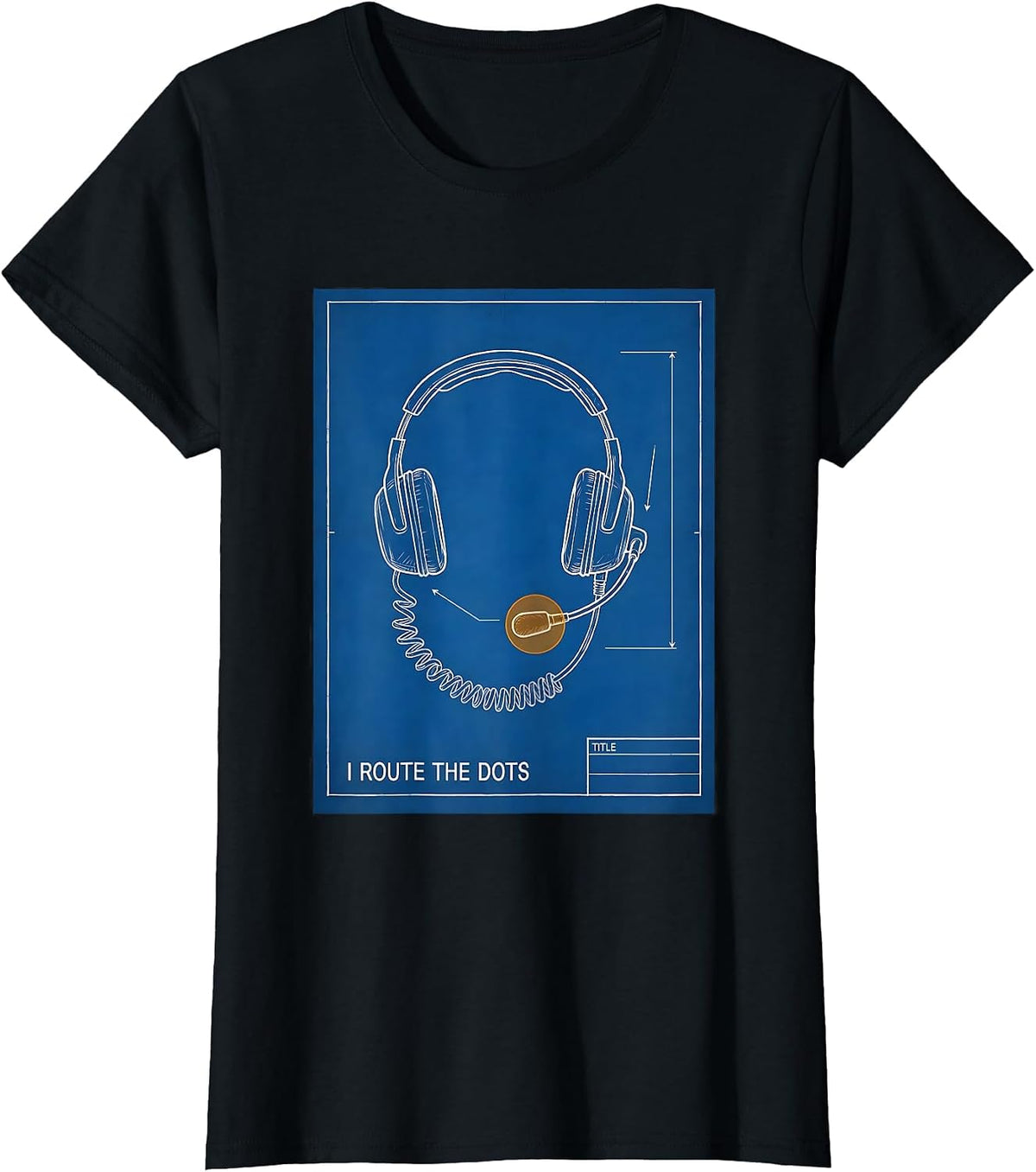 I Route The Dots Technical Blueprint 911 Dispatcher Tribute T-Shirt - Black