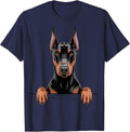 Doberman Pinscher Funny Peeking Pocket Dobermann Puppy Dog T-Shirt - Navy Blue