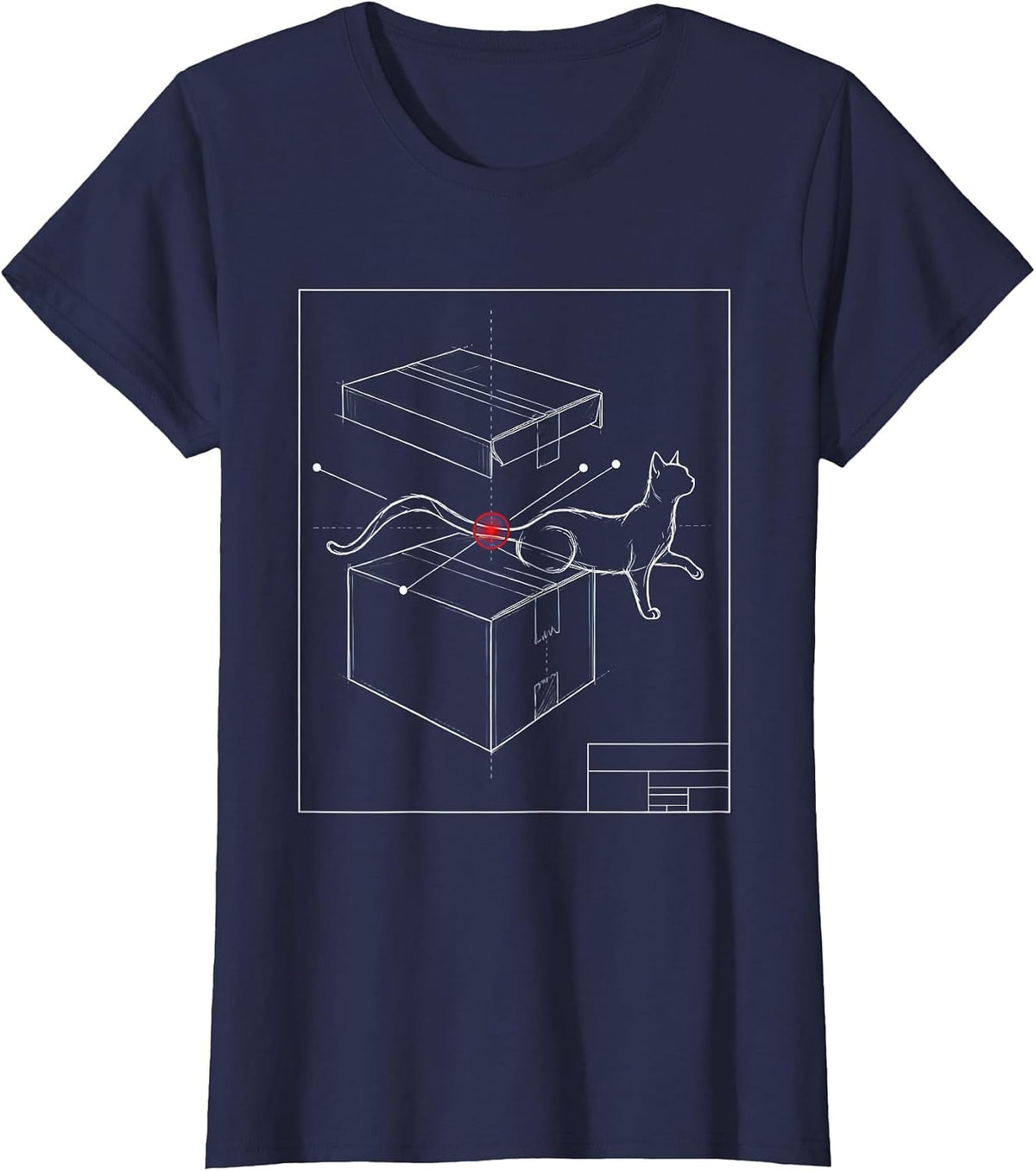 Women's Cat Drafting Sheet Quantum Physics Humor Science Geek T-Shirt - Navy Blue