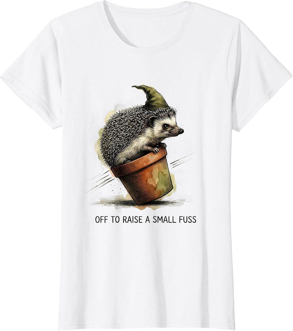 Off To Raise A Small Fuss Watercolor Hedgehog Whimsical T-Shirt - White
