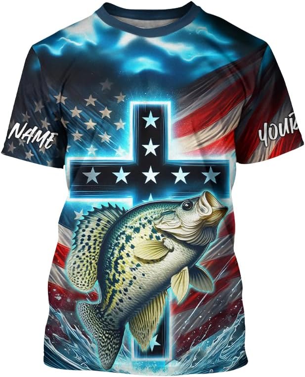 Custom Faith Crappie Patriotic Long Sleeve Tournament Fishing Shirt, Crappie Fishing Jersey - T-shirt Upf