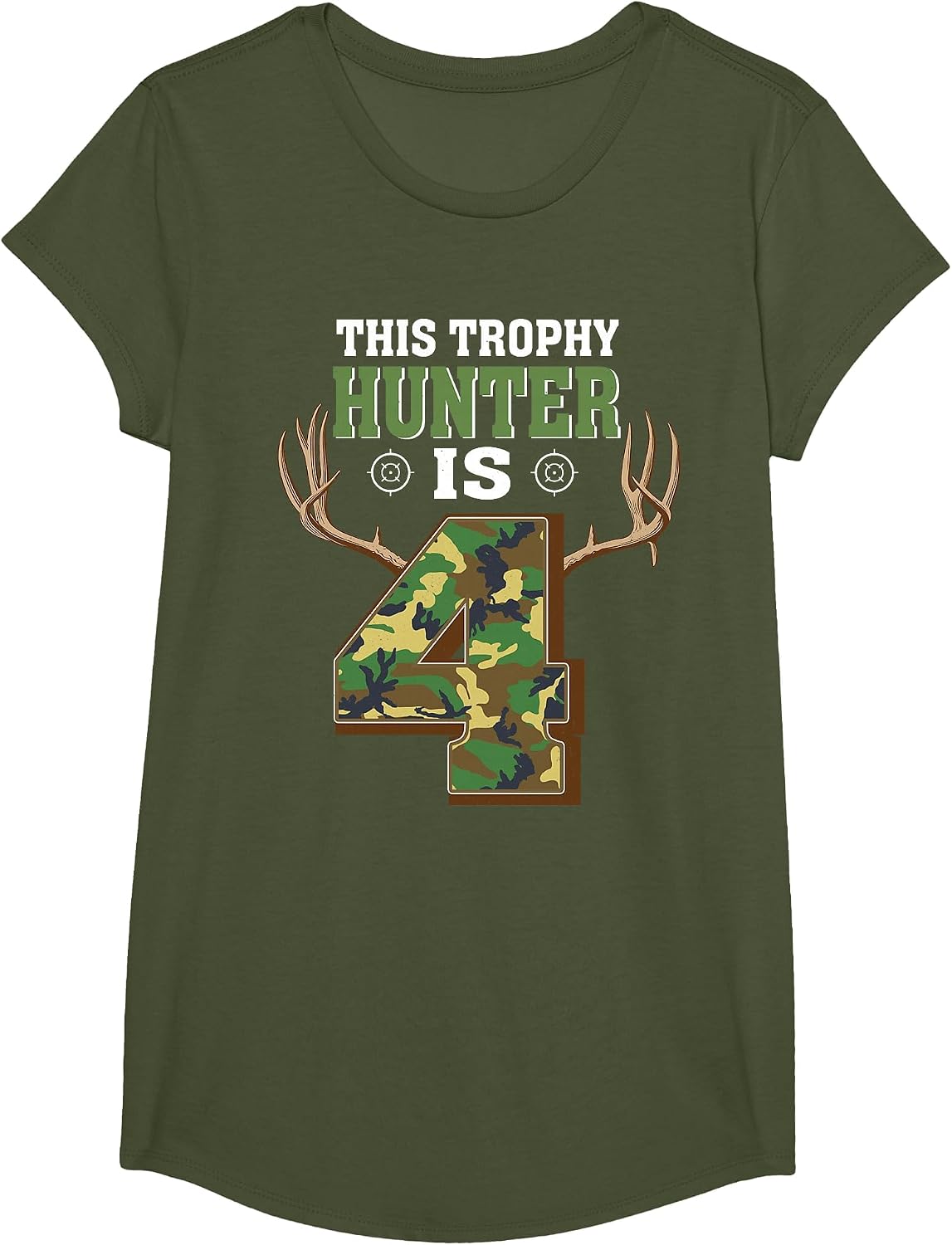 4 Year Old Hunting 4th Birthday Party Deer Hunter T-Shirt - Girls Olive Green