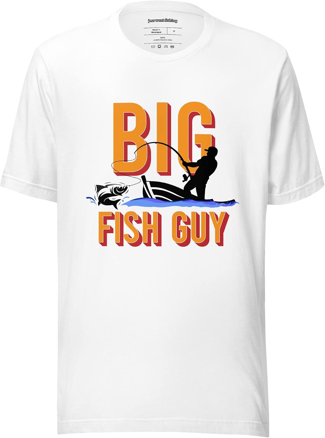 Mens Funny Fishing Shirt - Big Fish Guy™ Logo Classic Fit Short-Sleeve T-Shirt for Men - White
