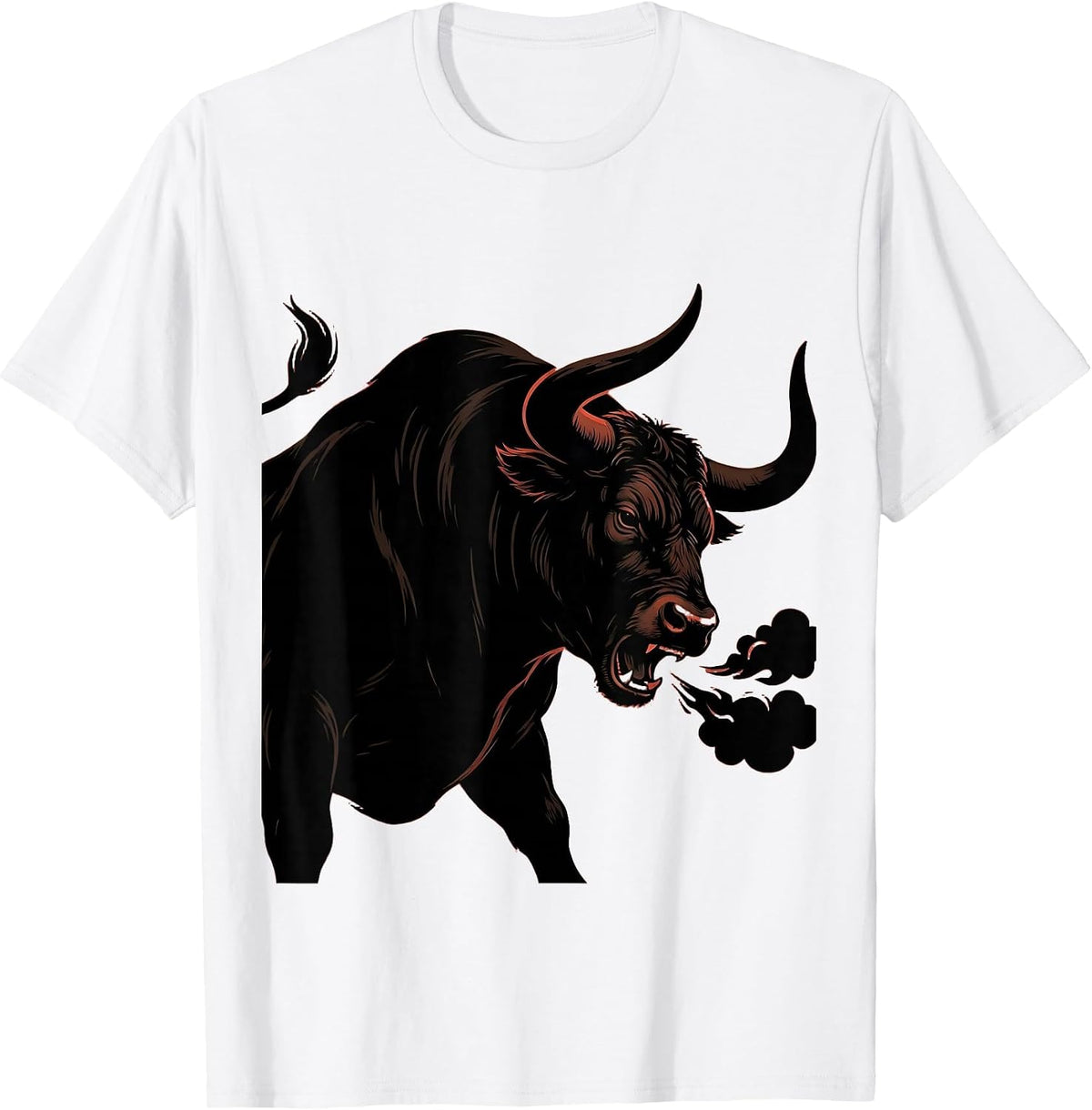 Men's Fierce Rodeo Bull Snorting Flared Nostrils Design T-Shirt - White