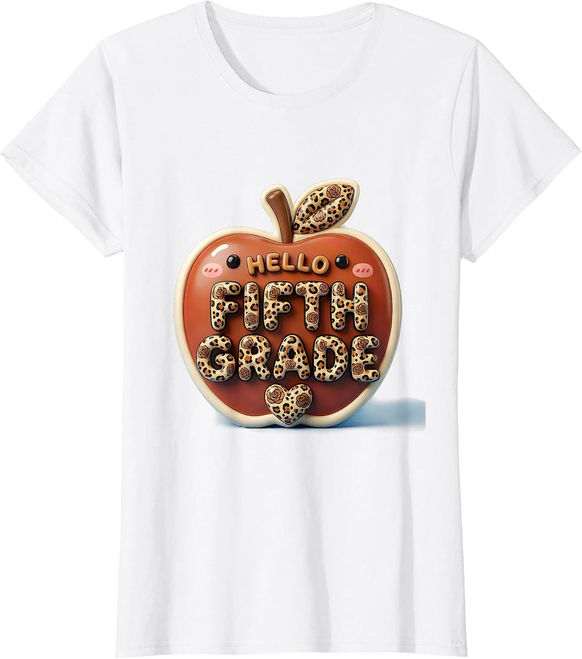 Women's Hello Fifth Grade Cute Leopard Kawaii Back To School Teacher T-Shirt - White