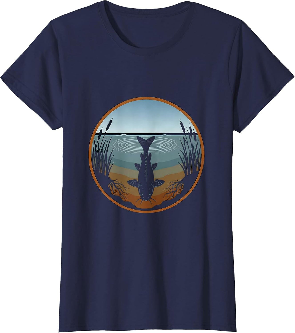 Women's Catfish Lurking in Murky River Depths T-Shirt - Navy Blue