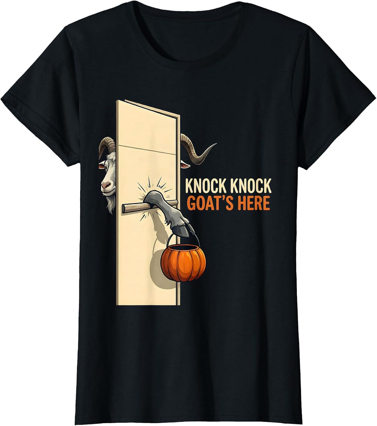 Knock Knock, Goat's Here Funny Halloween Goat Lover Spooky T-Shirt - Black