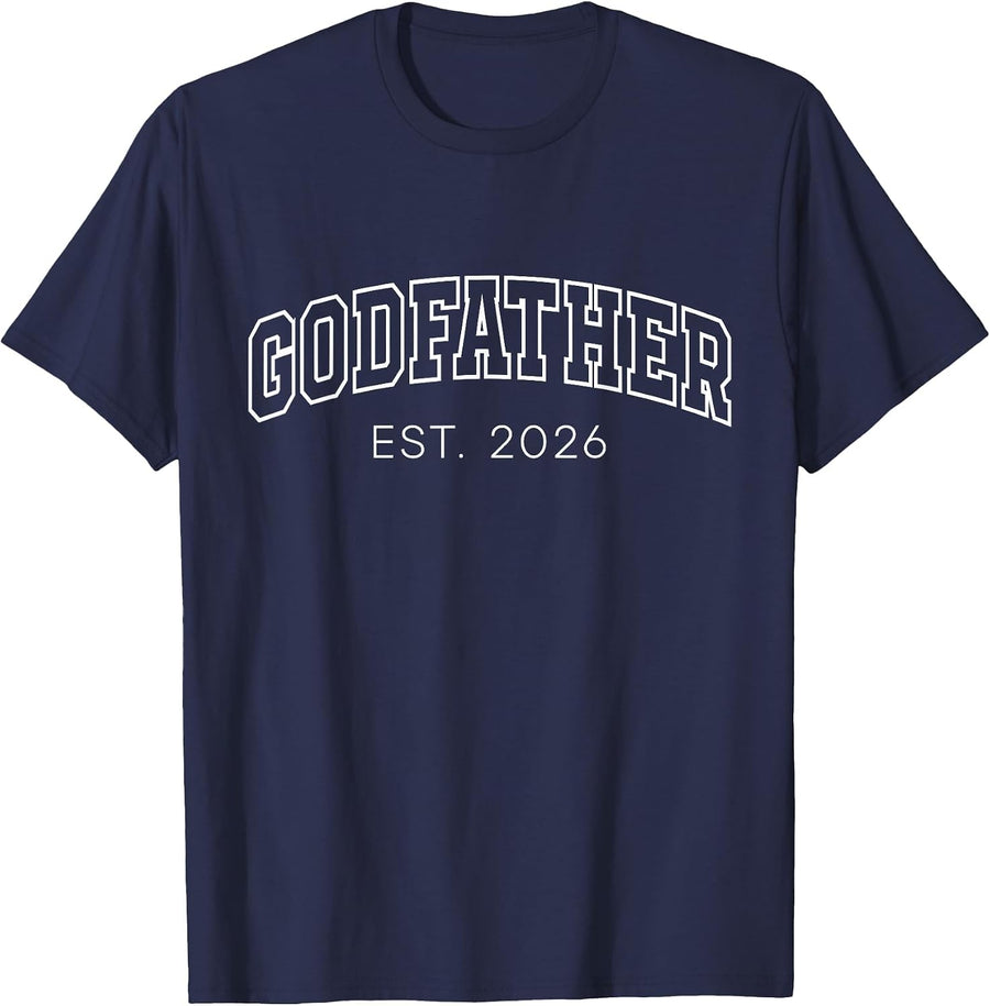 Godfather Est 2026 Lettering New God Dad to Be Father's Day T-Shirt - Navy Blue