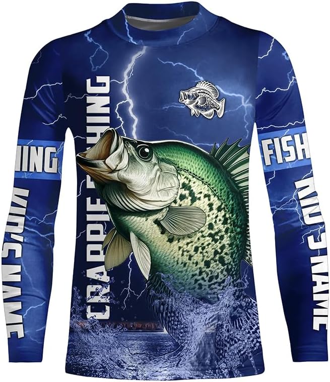 Crappie Fishing Blue Lightning Jerseys Custom Name Performance Long Sleeve Tournament Fishing Shirts - Kid Long Sleeves Upf