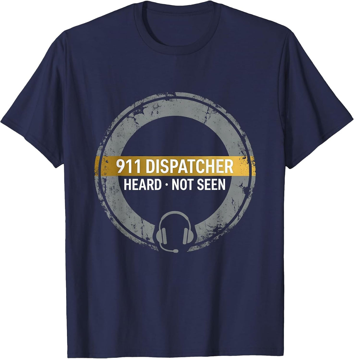 Men's 911 Dispatcher Heard Not Seen Thin Gold Line Tribute T-Shirt - Navy Blue