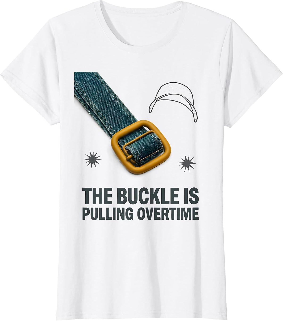 The Buckle Is Pulling Overtime Midcentury Modern Farmer T-Shirt - White