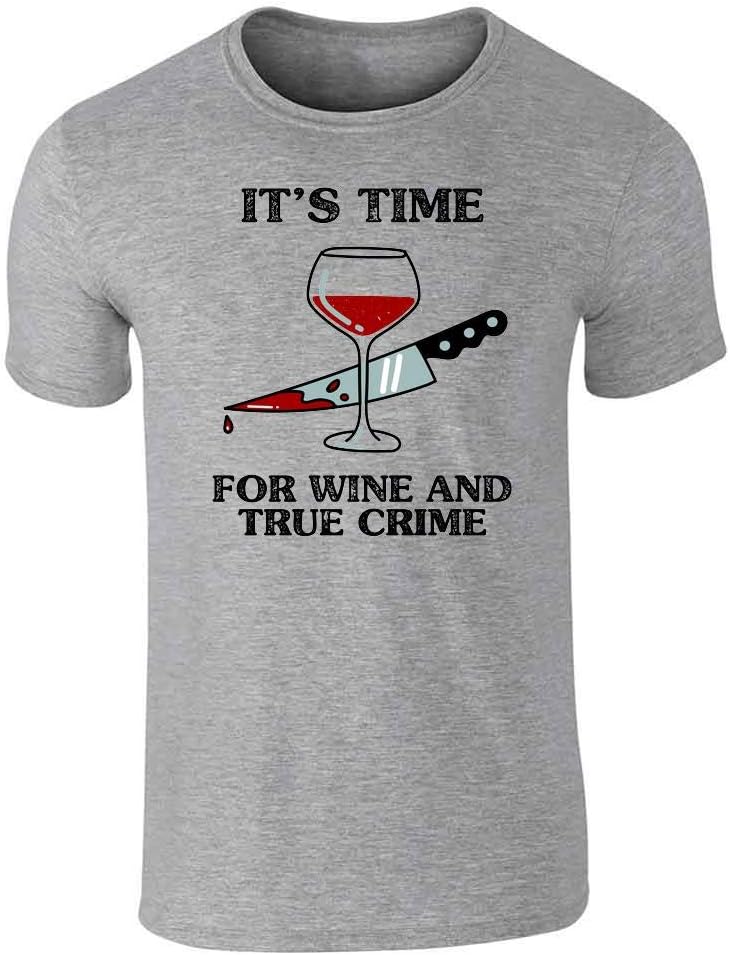 Wine and True Crime Humor Graphic T-Shirt Adult T-Shirt - Sstee | Grey