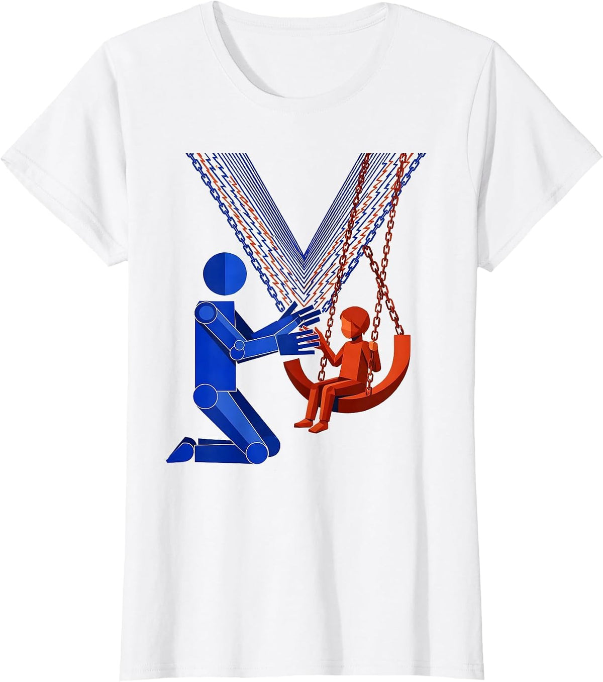 Women's Occupational Therapist Kneeling With Child on Swing T-Shirt - White