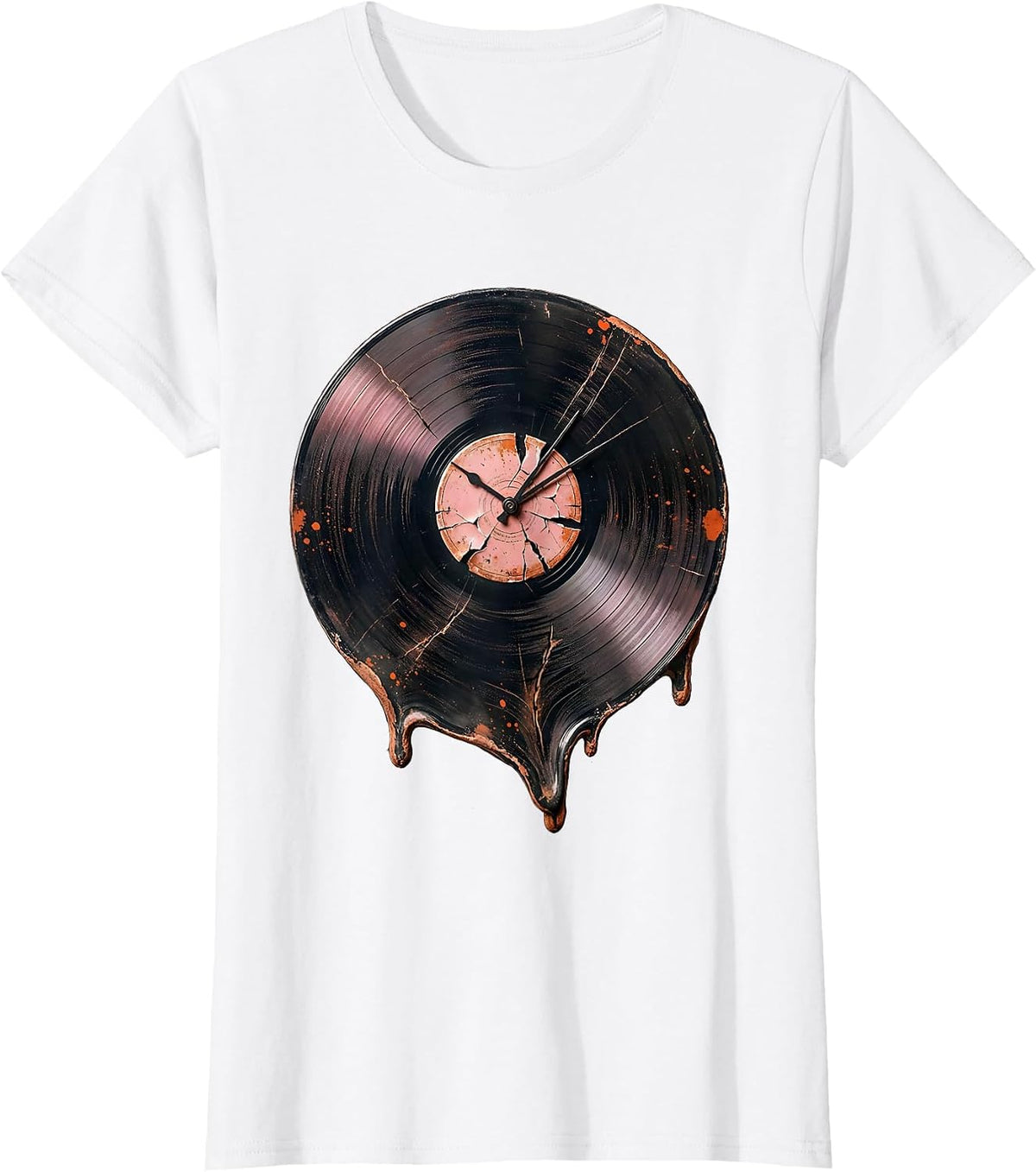 Melting Vinyl Record Surreal Rock Art T-Shirt - White